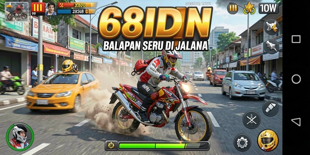 Gameplay 68IDN menampilkan aksi balapan yang mendebarkan.