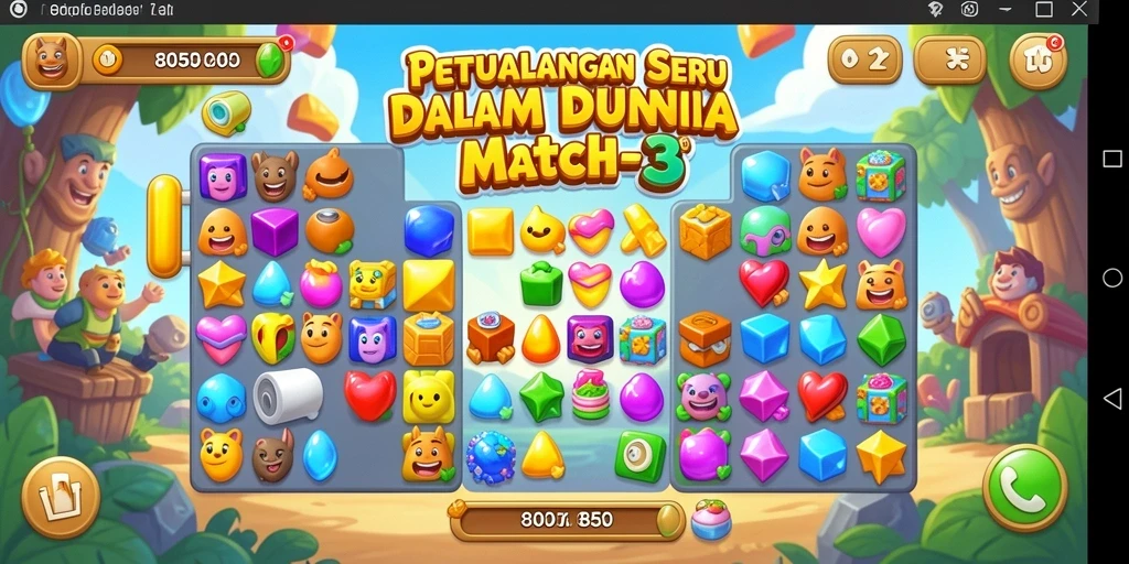 Tangkapan layar menunjukkan pemain mencocokkan buah warna-warni dalam game Match-3.