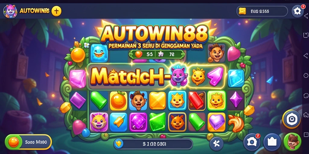Tampilan screenshot game AUTOWIN88 dengan gameplay Match-3 yang seru.