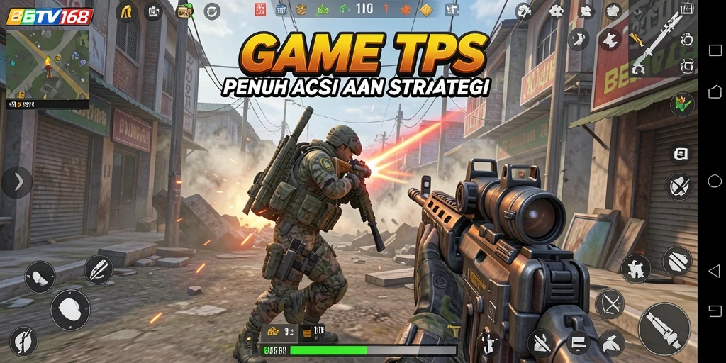 Screenshot gameplay BTV168 dengan pertempuran TPS yang intens.