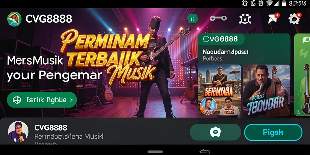 Tampilan gameplay CVG8888 yang seru dengan berbagai pilihan musik.