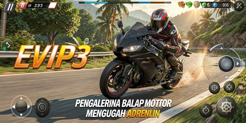 Tampilan gameplay balap motor yang seru dan mendebarkan.