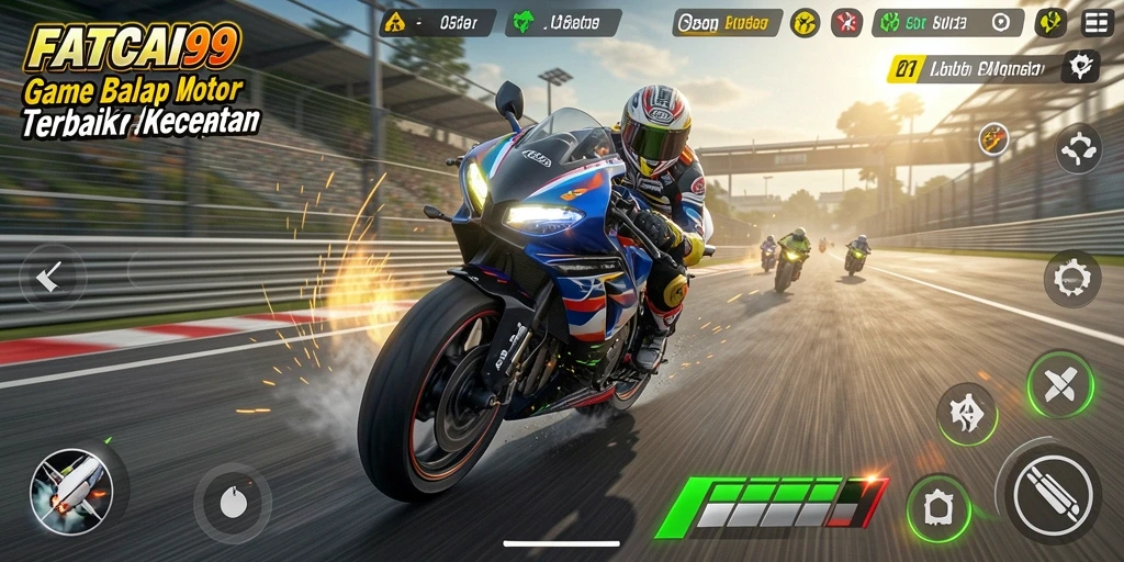 Gameplay seru FATCAI99 dengan balapan motor yang mendebarkan.