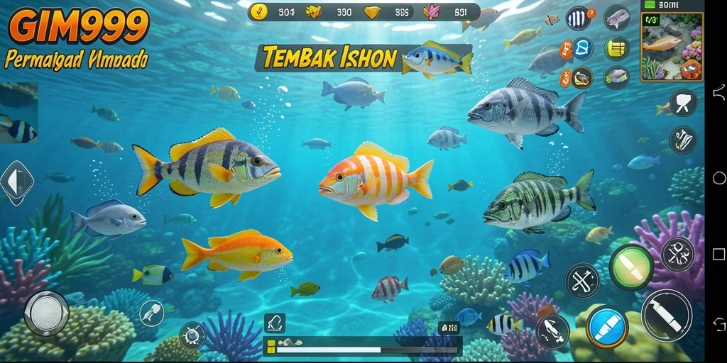 Screenshot GIM999 menunjukkan pemain sedang menembak ikan dengan semangat.
