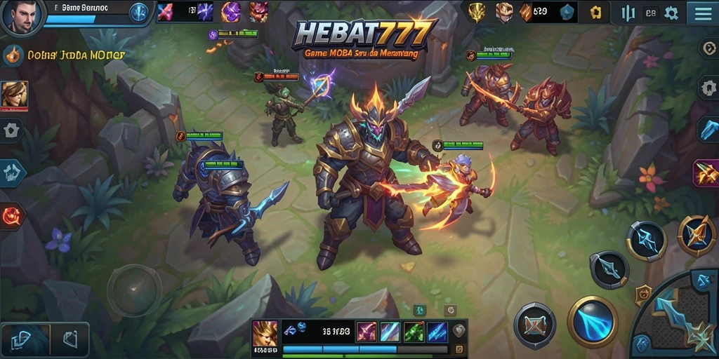Tampilan aksi intens dalam gameplay MOBA HEBAT777.