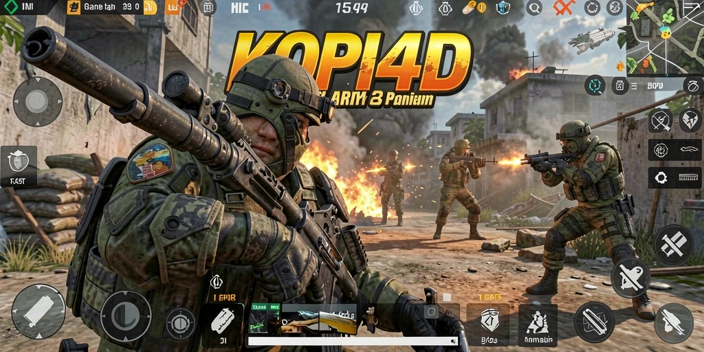 Screenshot KOPI4D menunjukkan pertempuran intens dengan grafis yang mengagumkan.
