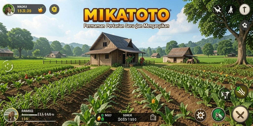Screenshot menunjukkan pemain menanam tanaman di lahan pertanian.