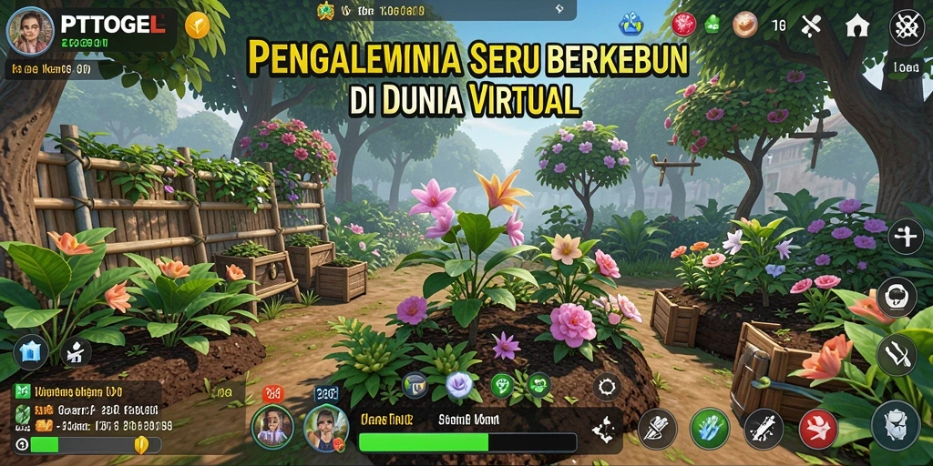 Screenshot gameplay PTTOGEL menampilkan ladang subur dan aktivitas berkebun yang seru.