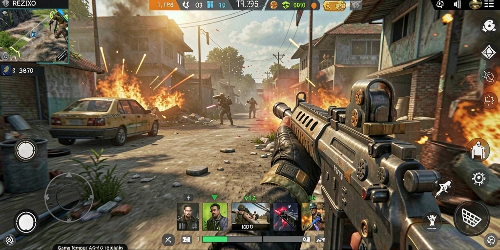 Tampilan gameplay menarik dari REZIXO dengan aksi baku tembak.