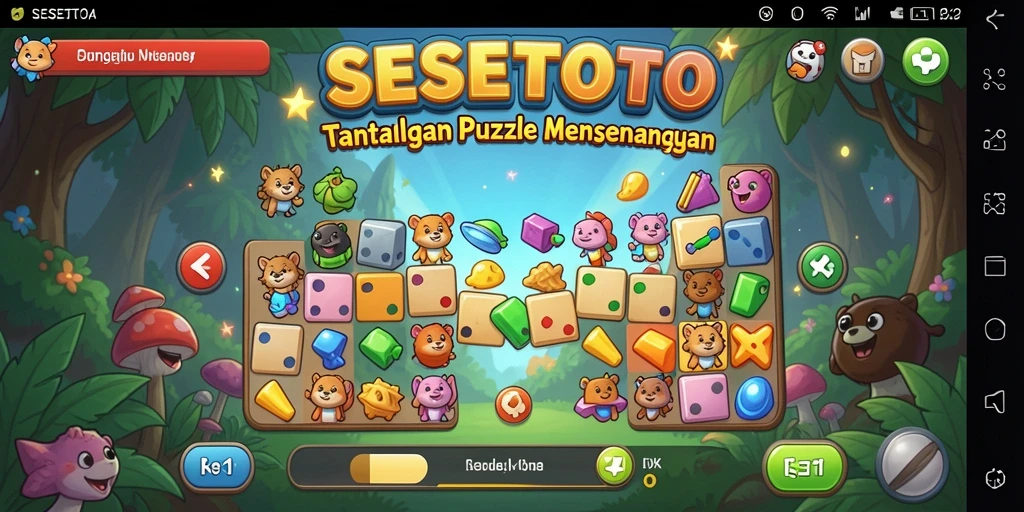 Tampilan permainan SESETOTO dengan teka-teki menantang dan grafis menarik.