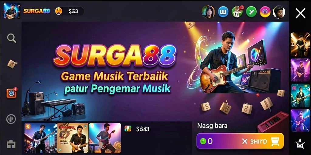Tampilan gameplay SURGA88 yang penuh warna dan musikal.