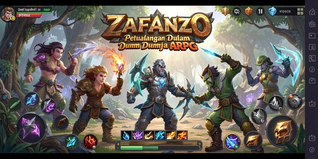 Screenshot karakter dan battle epik dalam ZAFANZO.